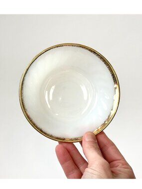 Fire King Milk Glass Gold Trim Heat Proof Vintage Ovenware Anniversary Bowl